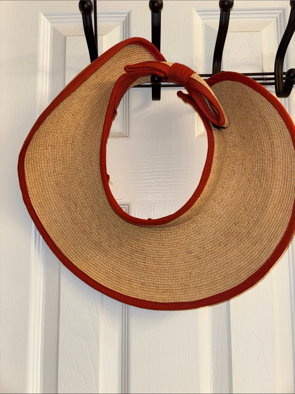 Hand Crafted Straw Sun Visor with Rust Trim